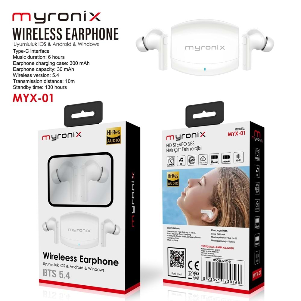 MYRONIX MYX-01 KABLOSUZ BLUETHOOTH KULAKLIK
