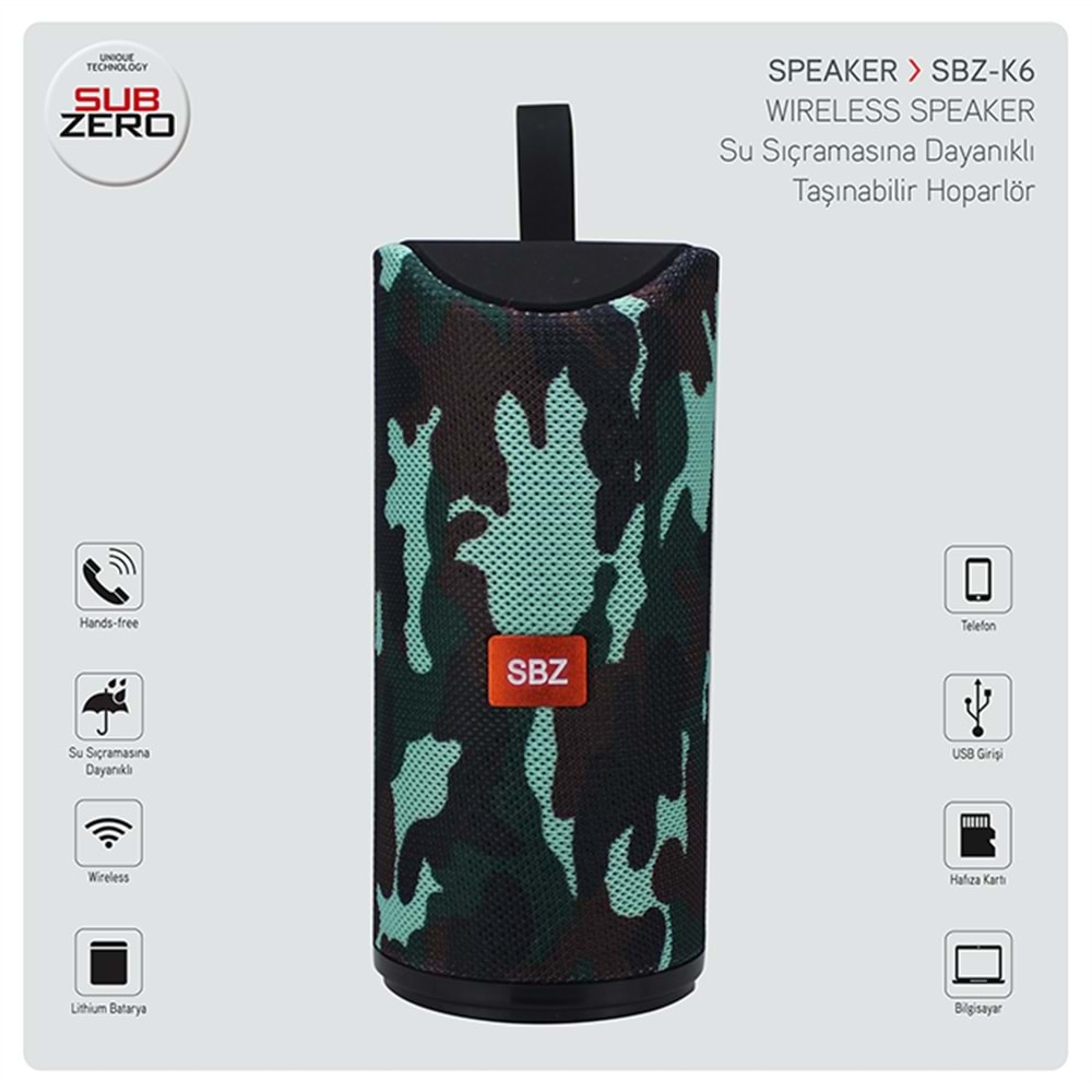 SUBZERO SBZ-K6 SD CARD FLAS BELLEK BLUETOOTH HOPARLÖR