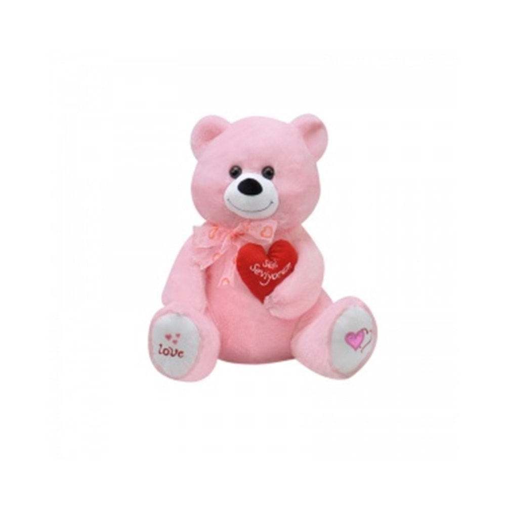 47CM PELUŞ KALPLİ YUMOŞ PEMBE AYICIK