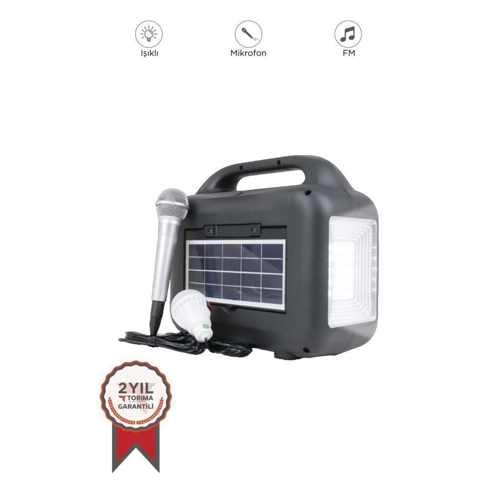 TORİMA KTS-1769 MİROFON LED AMPUL VE FENERLİ ,GÜNEŞ PANELLİ SPEAKER