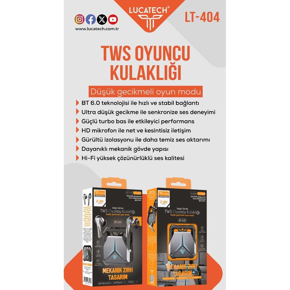 LUCATECH LT-404 TWS OYUNCU AIRPODS KULAKLIK