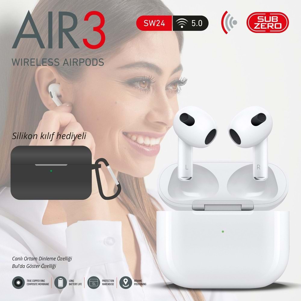 SUBZERO SW24 AIR3 AIRPODS SİLİKONSUZ BLUETOOTH KULAKLIK
