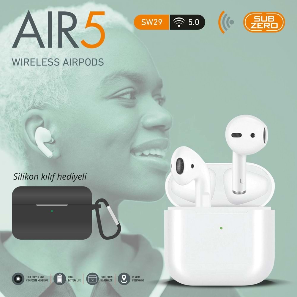 SUBZERO SW29 AIR5 BEYAZ AIRPODS SİLİKONSUZ BLUETOOTH KULAKLIK