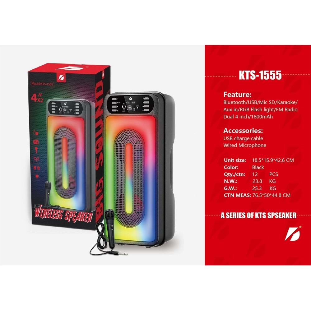 KTS-1555 FLAS BELLEK RADIO MİCROFONLU BLUETOOTH HOPARLÖR