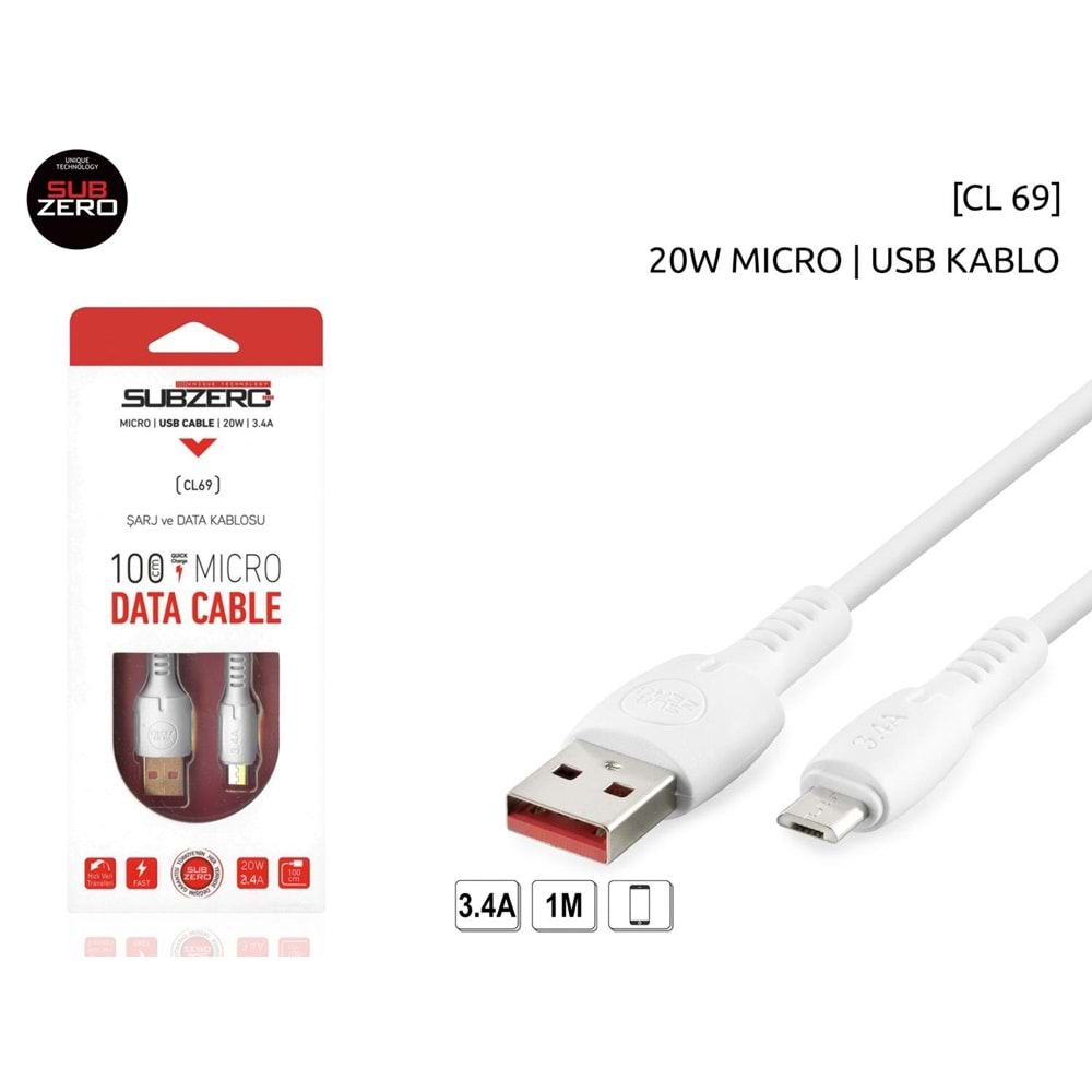 SUBZERO CL69 20W 3.4A MICRO DATA KABLOSU