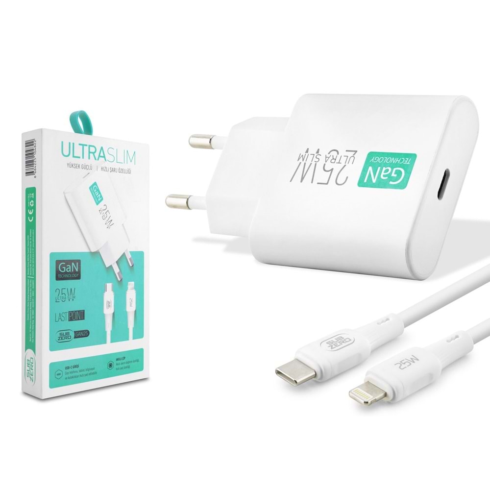 SUBZERO GAN25 TYPE-C LİGHTNİNG 25W HIZLI ŞARJ CİHAZI