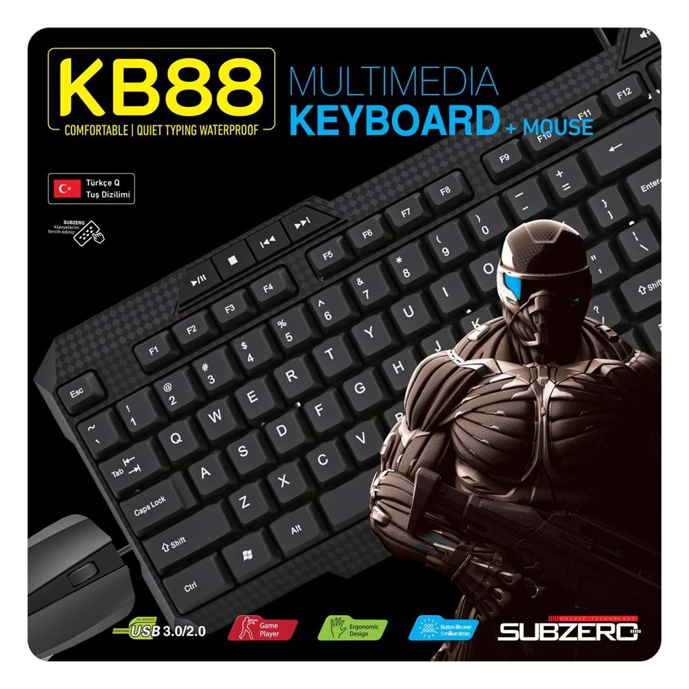 SUBZERO KB88 KABLOLU MULTİMEDYA KLAVYE MOUSE SET
