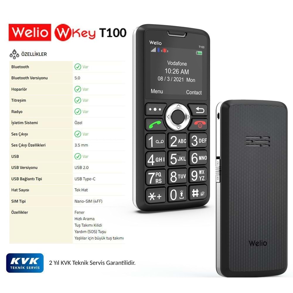 WELİO T100 KAMERASIZ TUŞLU TELEFON