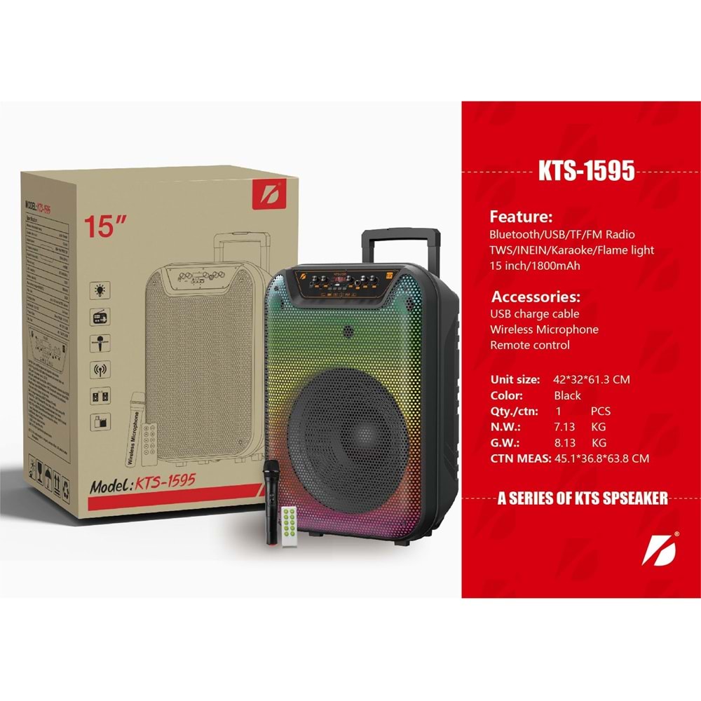 KTS-1595 FLAS BELLEK RADIO MİCROFONLU BLUETOOTH HOPARLÖR