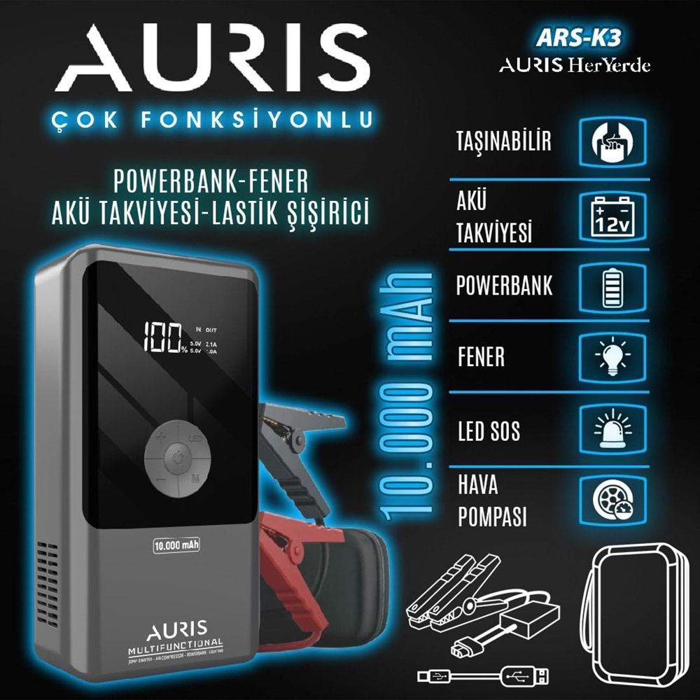 AURİS ARS-K3 10000 MAH LASTİK ŞİŞİRİCİ
