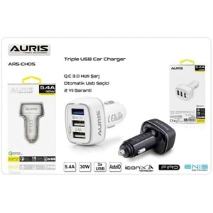 AURIS CR05B 5.4A 3 USB Lİ SİYAH HIZLI ARAÇ ŞARJ BAŞLIĞI