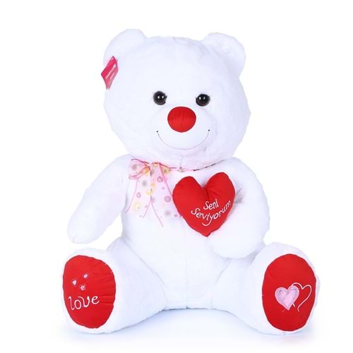 47CM PELUŞ KALPLİ YUMOŞ BEYAZ AYICIK