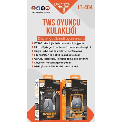 LUCATECH LT-404 TWS OYUNCU AIRPODS KULAKLIK