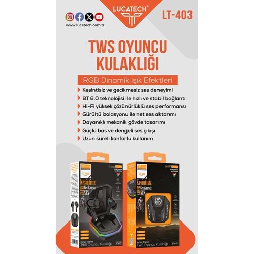 LUCATECH LT-403 TWS OYUNCU AIRPODS KULAKLIK