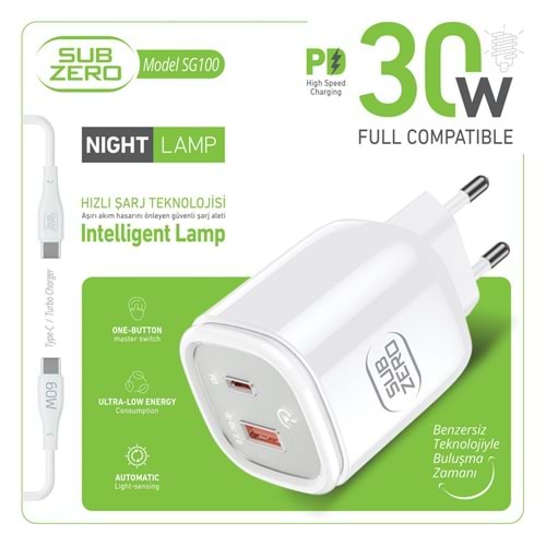 SUZERO SG100 30W LEDLİ USB- TYPE-C ŞARJ ALETİ