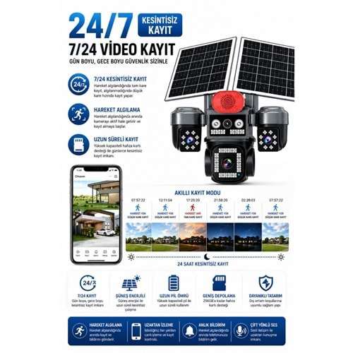 POLYGOLD SNR-20 4G DÖRT KAMERALI SOLAR ŞARJLI GÖSTEGELİ HDWİFİ IP KAMERA // LEERFEİ