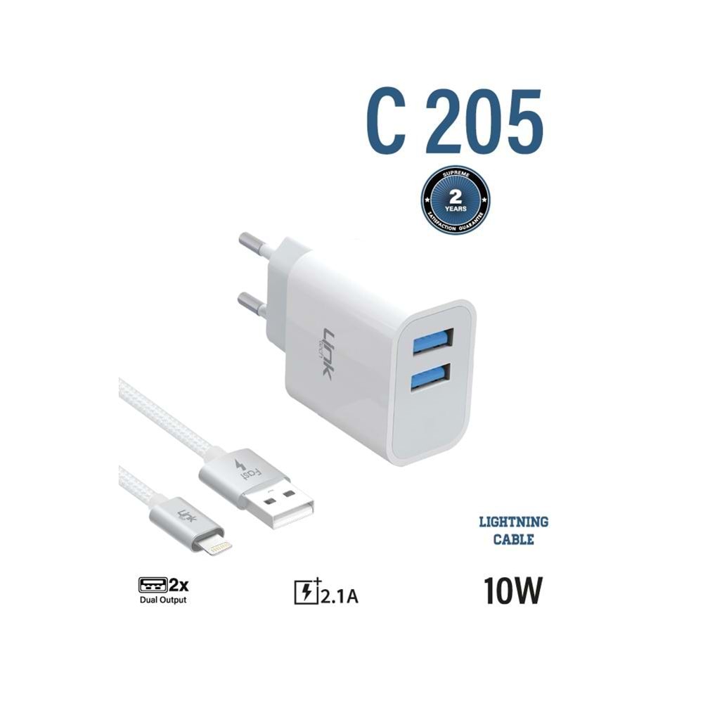 LİNK LSC-C205 LİGHTNİNG ÇİFT USB 10W DUAL HIZLI ŞARJ ALETİ