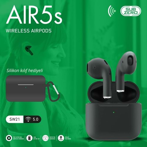 SUBZERO SW21 AIR5S SİYAH AIRPODS SİLİKONSUZ BLUETOOTH KULAKLIK
